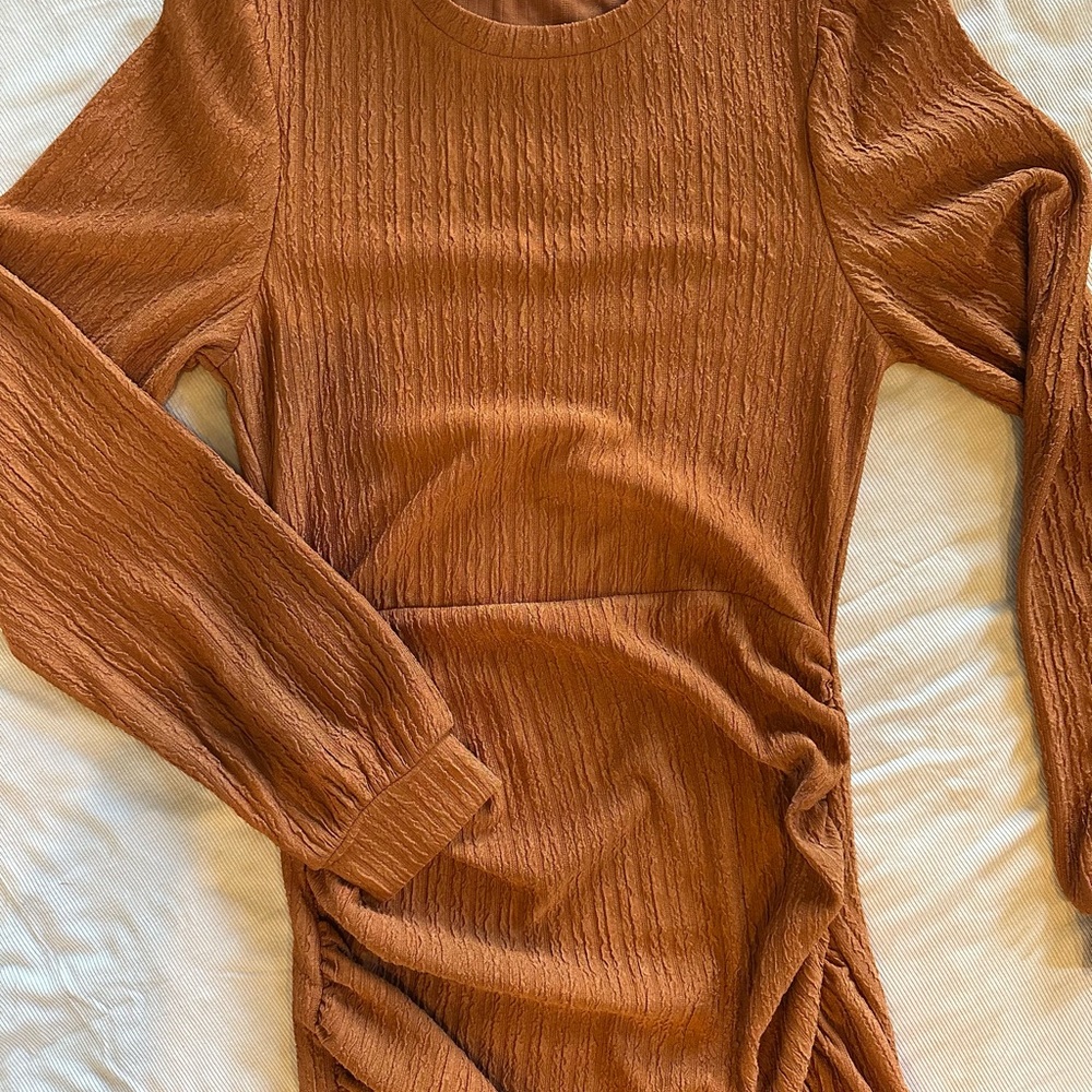 Cupshe Pumpkin Spice Rib Ruched Mini Dress - Picture 6 of 7